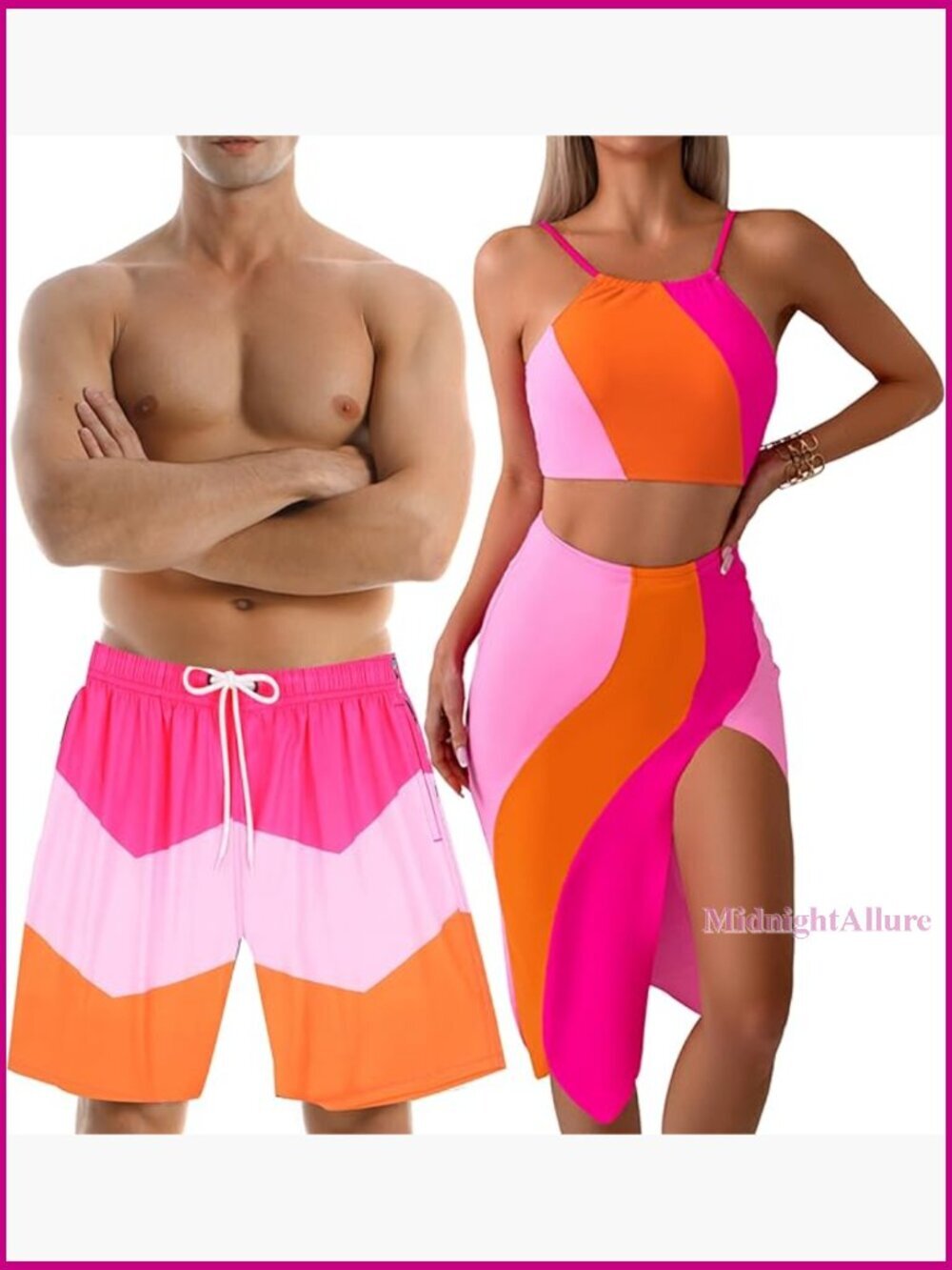 His Hers Matching Couple Swimsuit Set Women 3 Piece Tankini with Skirt Men Swim
